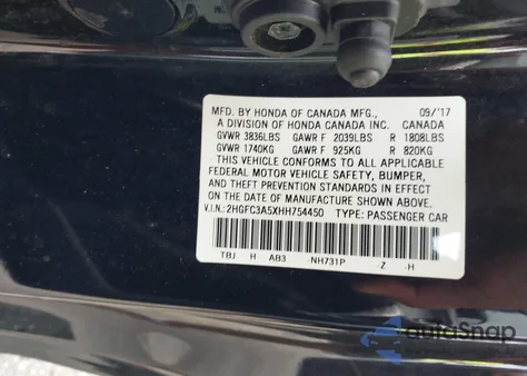 2017 Honda Civic Si from USA, damaged, VIN 2HGFC3A5XHH754450
